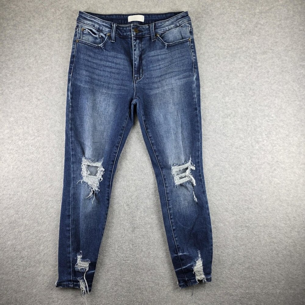 Petra 153 Skinny Jeans Womens 11/29 Blue Medium Wash Mid Rise Distressed Stretch